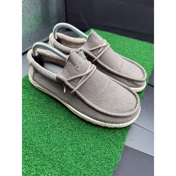 Hey Dude Mens Wally Chambray Sepia Brown Casual Walking Athletic Shoes Size 8 - Picture 1 of 7